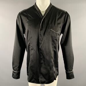 BED J.W. FORD Size L Black White Satin Pajama Long Sleeve Shirt